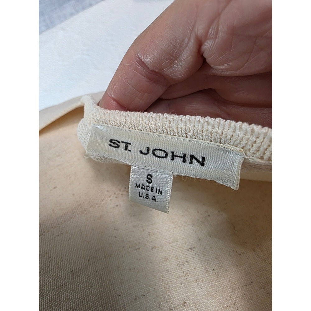 St John Knit Tank Top Women Small Cream Good Vintage Square Neck USA Minimalist - Picture 3 of 7